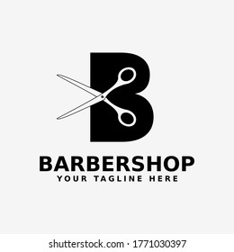 Barbershop Logo With the Letter B and the Scissors Icon