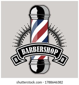 Logo de Barbershop, concepto de diseño de afiches o pancartas con barra de barbero. Ilustración del vector