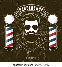 Barbershop logo, poster or banner design concept with barber pole. Vector illustration	