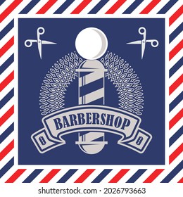 Barbershop logo, poster or banner design concept with barber pole. Vector illustration	