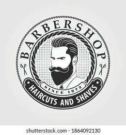 Barbershop logo, poster, banner template with Bearded men. Vector illustration