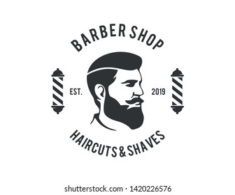 Barbershop logo. Logo poster for barber shop. Retro printing for haircut salons, t-shirts, typography. Vector graphics template