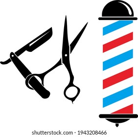 Barbershop logo, scissors and a distinctive razor blade.
