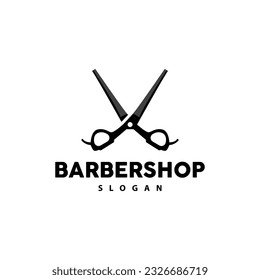 Barbershop Logo, Scissors Vector, Retro Vintage Minimalist Typography Ornament Design