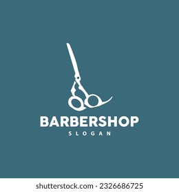 Barbershop Logo, Scissors Vector, Retro Vintage Minimalist Typography Ornament Design