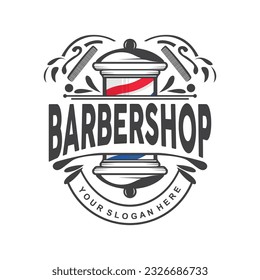 Barbershop Logo, Scissors Vector, Retro Vintage Minimalist Typography Ornament Design