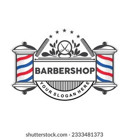 Barbershop Logo, Scissors Vector, Retro Vintage Minimalist Typography Ornament Design