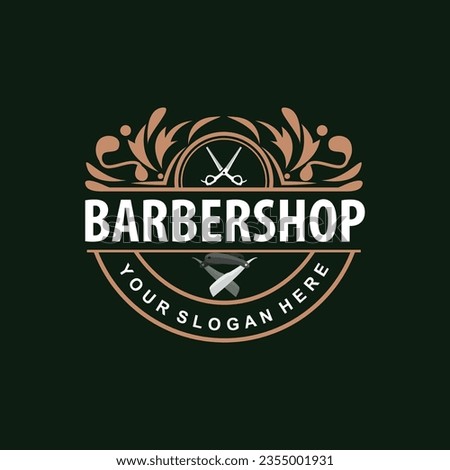 Barbershop Logo, Scissors Vector, Retro Vintage Minimalist Typography Ornament Design