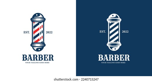 Barbershop logo set vector. Barber pole logo