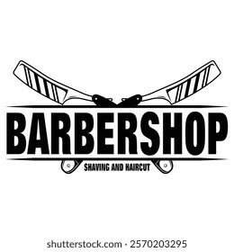 Barbershop logo shaving and haircut. Logo with crossed Shaving Knife. Elements for logo, label, emblem, sign, badge.