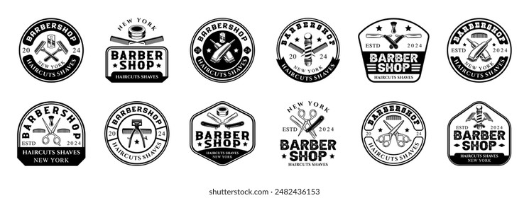 Barbershop logo sign badge vector collection. Vintage barbershop logo with retro style vector design. Set of design elements for barber shop, haircut's salon