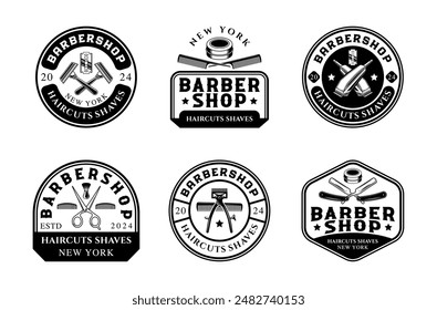 Barbershop logo sign badge vector collection. Vintage barbershop logo with retro style vector design. Set of design elements for barber shop, haircut's salon