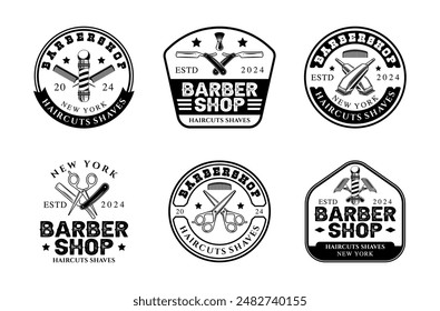 Barbershop logo sign badge vector collection. Vintage barbershop logo with retro style vector design. Set of design elements for barber shop, haircut's salon