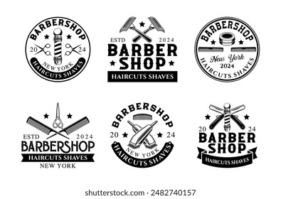 Barbershop logo sign badge vector collection. Vintage barbershop logo with retro style vector design. Set of design elements for barber shop, haircut's salon