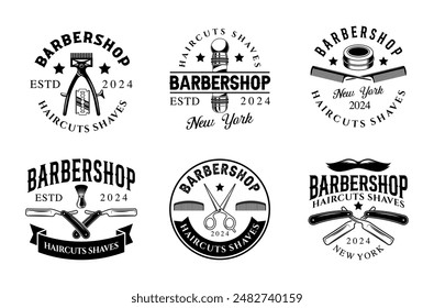 Barbershop logo sign badge vector collection. Vintage barbershop logo with retro style vector design. Set of design elements for barber shop, haircut's salon