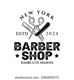 Barbershop logo sign badge vector isolated. Vintage barbershop logo with retro style vector template. Design element for barber shop, haircut's salon