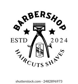 Barbershop logo sign badge vector isolated. Vintage barbershop logo with retro style vector template. Design element for barber shop, haircut's salon