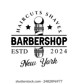 Barbershop logo sign badge vector isolated. Vintage barbershop logo with retro style vector template. Design element for barber shop, haircut's salon