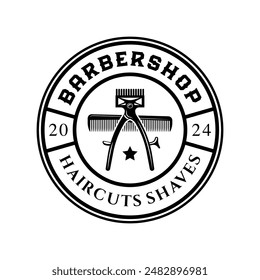 Barbershop logo sign badge vector isolated. Vintage barbershop logo with retro style vector template. Design element for barber shop, haircut's salon
