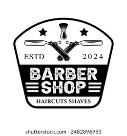 Barbershop logo sign badge vector isolated. Vintage barbershop logo with retro style vector template. Design element for barber shop, haircut's salon
