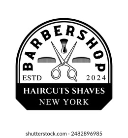 Barbershop logo sign badge vector isolated. Vintage barbershop logo with retro style vector template. Design element for barber shop, haircut's salon