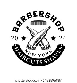 Barbershop logo sign badge vector isolated. Vintage barbershop logo with retro style vector template. Design element for barber shop, haircut's salon