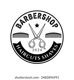 Barbershop logo sign badge vector isolated. Vintage barbershop logo with retro style vector template. Design element for barber shop, haircut's salon