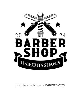 Barbershop logo sign badge vector isolated. Vintage barbershop logo with retro style vector template. Design element for barber shop, haircut's salon