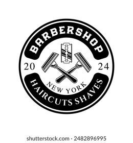 Barbershop logo sign badge vector isolated. Vintage barbershop logo with retro style vector template. Design element for barber shop, haircut's salon