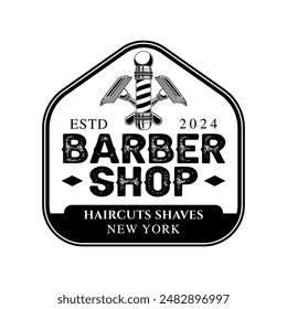 Barbershop logo sign badge vector isolated. Vintage barbershop logo with retro style vector template. Design element for barber shop, haircut's salon