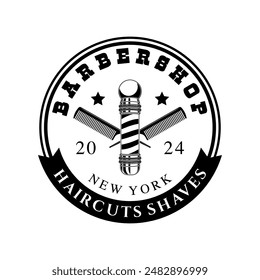 Barbershop logo sign badge vector isolated. Vintage barbershop logo with retro style vector template. Design element for barber shop, haircut's salon