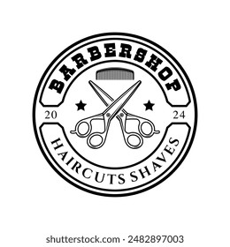 Barbershop logo sign badge vector isolated. Vintage barbershop logo with retro style vector template. Design element for barber shop, haircut's salon