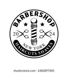 Barbershop logo sign badge vector isolated. Vintage barbershop logo with retro style vector template. Design element for barber shop, haircut's salon