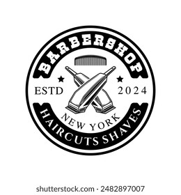 Barbershop logo sign badge vector isolated. Vintage barbershop logo with retro style vector template. Design element for barber shop, haircut's salon