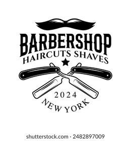 Barbershop logo sign badge vector isolated. Vintage barbershop logo with retro style vector template. Design element for barber shop, haircut's salon