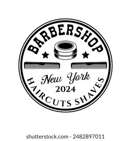 Barbershop logo sign badge vector isolated. Vintage barbershop logo with retro style vector template. Design element for barber shop, haircut's salon