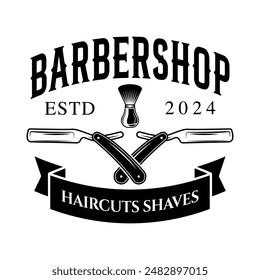 Barbershop logo sign badge vector isolated. Vintage barbershop logo with retro style vector template. Design element for barber shop, haircut's salon