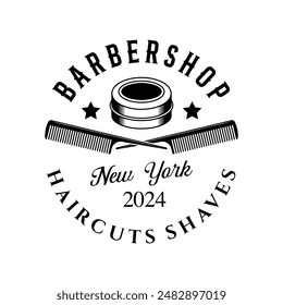 Barbershop logo sign badge vector isolated. Vintage barbershop logo with retro style vector template. Design element for barber shop, haircut's salon