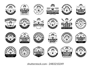 Barbershop logo sign badge vector collection. Vintage barbershop logo with retro style vector design. Set of design elements for barber shop, haircut's salon