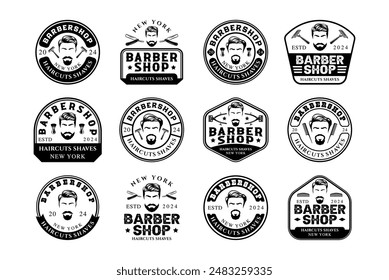 Barbershop logo sign badge vector collection. Vintage barbershop logo with retro style vector design. Set of design elements for barber shop, haircut's salon