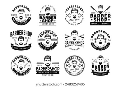 Barbershop logo sign badge vector collection. Vintage barbershop logo with retro style vector design. Set of design elements for barber shop, haircut's salon
