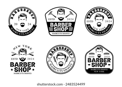 Barbershop logo sign badge vector collection. Vintage barbershop logo with retro style vector design. Set of design elements for barber shop, haircut's salon