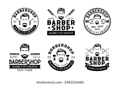 Barbershop logo sign badge vector collection. Vintage barbershop logo with retro style vector design. Set of design elements for barber shop, haircut's salon