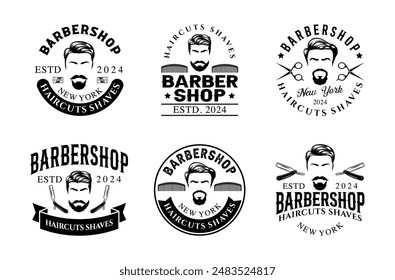 Barbershop logo sign badge vector collection. Vintage barbershop logo with retro style vector design. Set of design elements for barber shop, haircut's salon