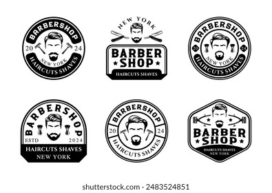 Barbershop logo sign badge vector collection. Vintage barbershop logo with retro style vector design. Set of design elements for barber shop, haircut's salon