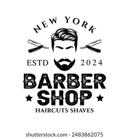 Barbershop logo sign badge vector isolated. Vintage barbershop logo with retro style vector template. Design element for barber shop, haircut's salon