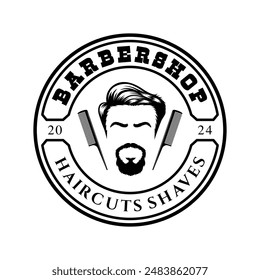Barbershop logo sign badge vector isolated. Vintage barbershop logo with retro style vector template. Design element for barber shop, haircut's salon