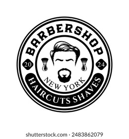 Barbershop logo sign badge vector isolated. Vintage barbershop logo with retro style vector template. Design element for barber shop, haircut's salon