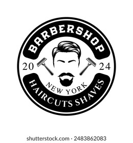 Barbershop logo sign badge vector isolated. Vintage barbershop logo with retro style vector template. Design element for barber shop, haircut's salon