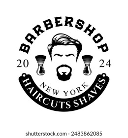 Barbershop logo sign badge vector isolated. Vintage barbershop logo with retro style vector template. Design element for barber shop, haircut's salon